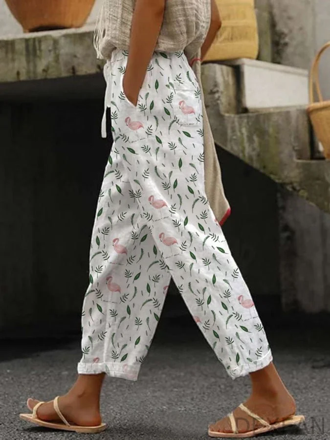 Women's Animal Design Lace-Up Loose With Elastic Waist Casual Pants