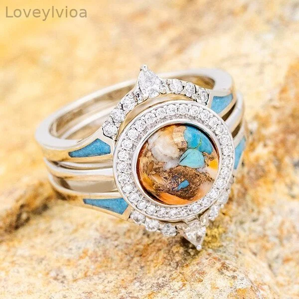 Spiny Oyster Turquoise Diamond Halo Set Ring
