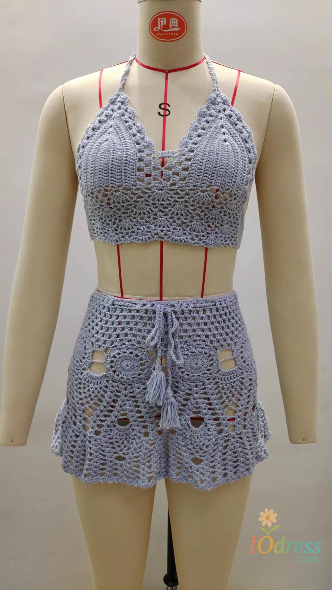 IO Dress CROCHET BIKINI Two-piece Crochet Women Bikini Set Cover Up Swimsuit Swim Skirt Swimwear Bathing Swimdress Beachwear