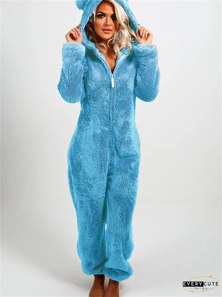 Women's Jumpsuit Solid Color Hooded Basic Home Loose Long Sleeve Rose Red 5XL Fall