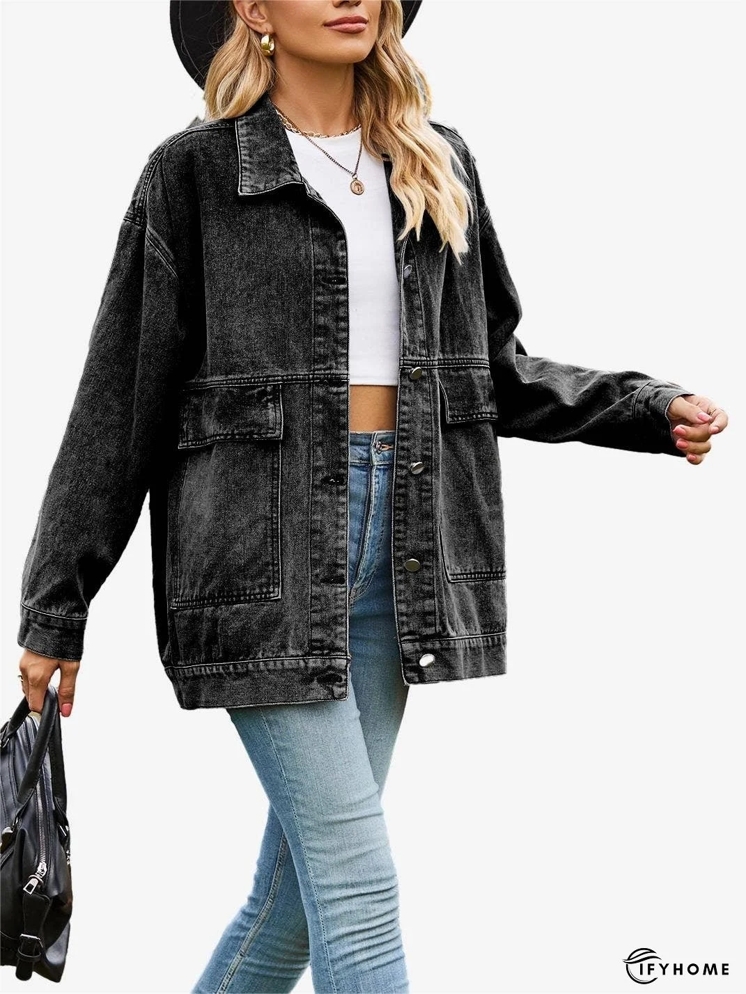 Retro Denim Long Sleeves Cargo Jacket With Pockets | IFYHOME