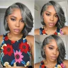 Salt and Pepper Grey Glueless Wavy Bob Hair Wig