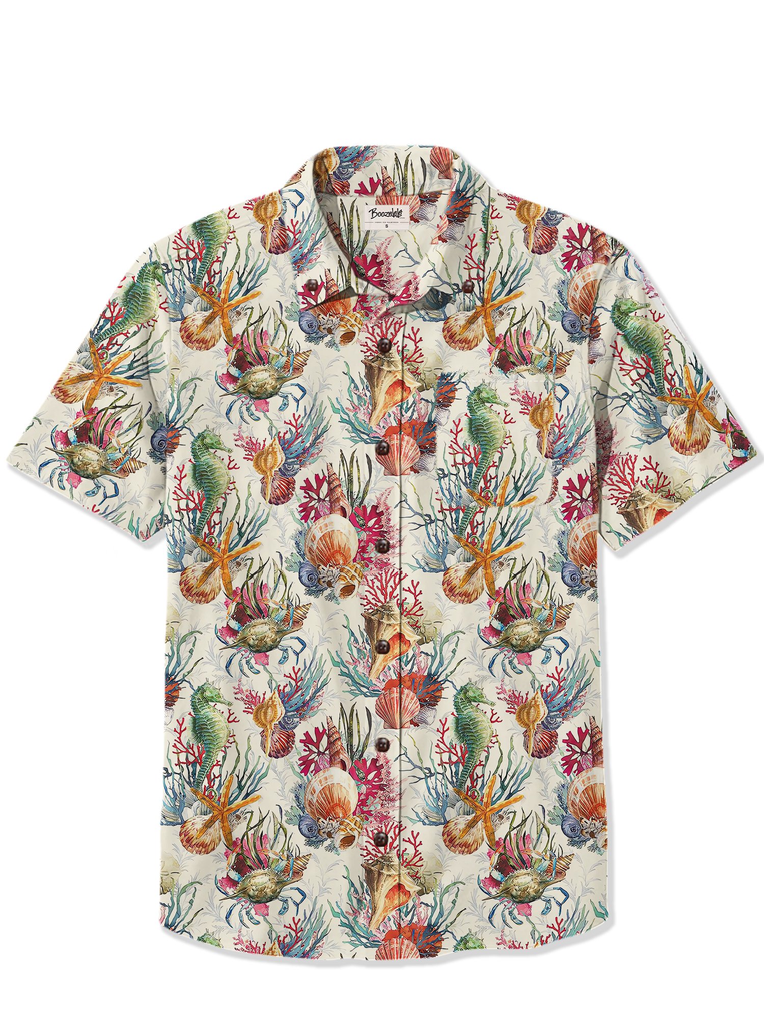 Coral And Seahorse - 100% Cotton Cuban Collar Shirt