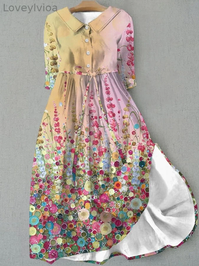 Women's floral oil painting print dress