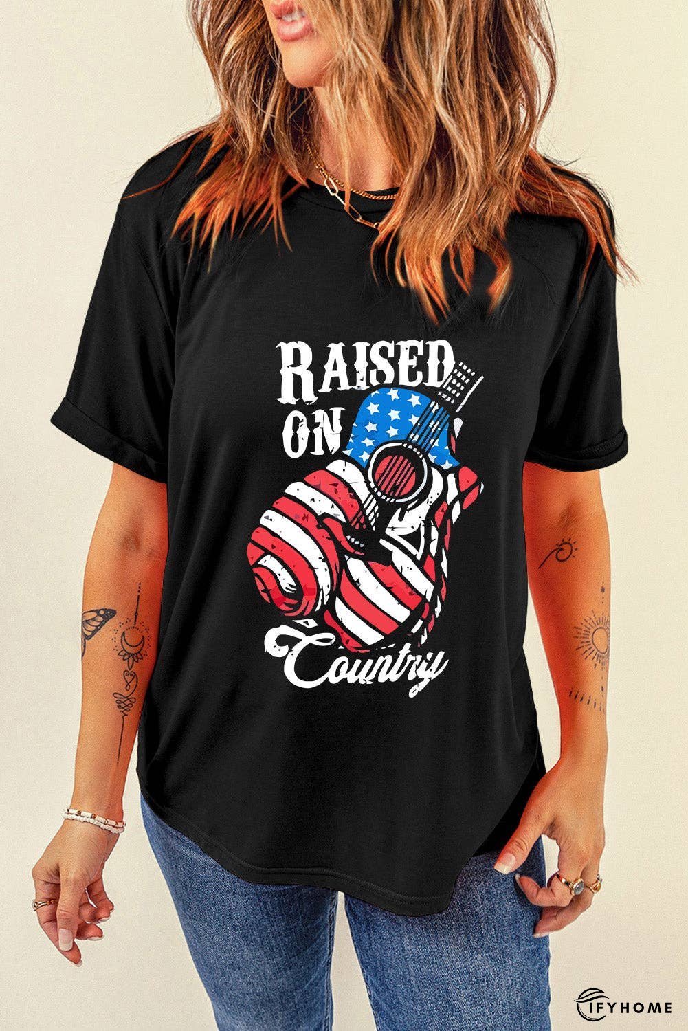RAISED ON COUNTRY Round Neck T-Shirt | IFYHOME