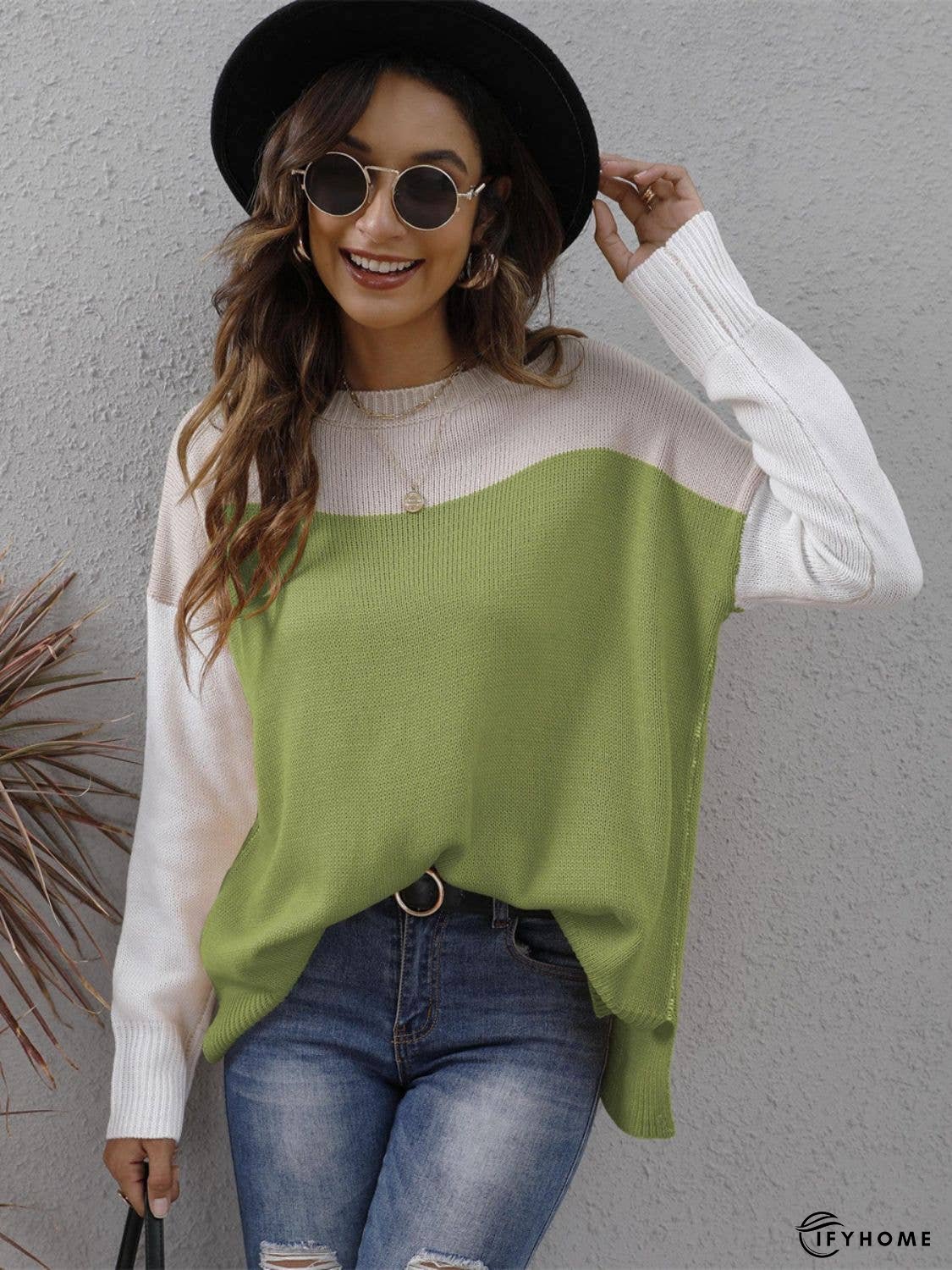 Color Block Round Neck Sweater | IFYHOME