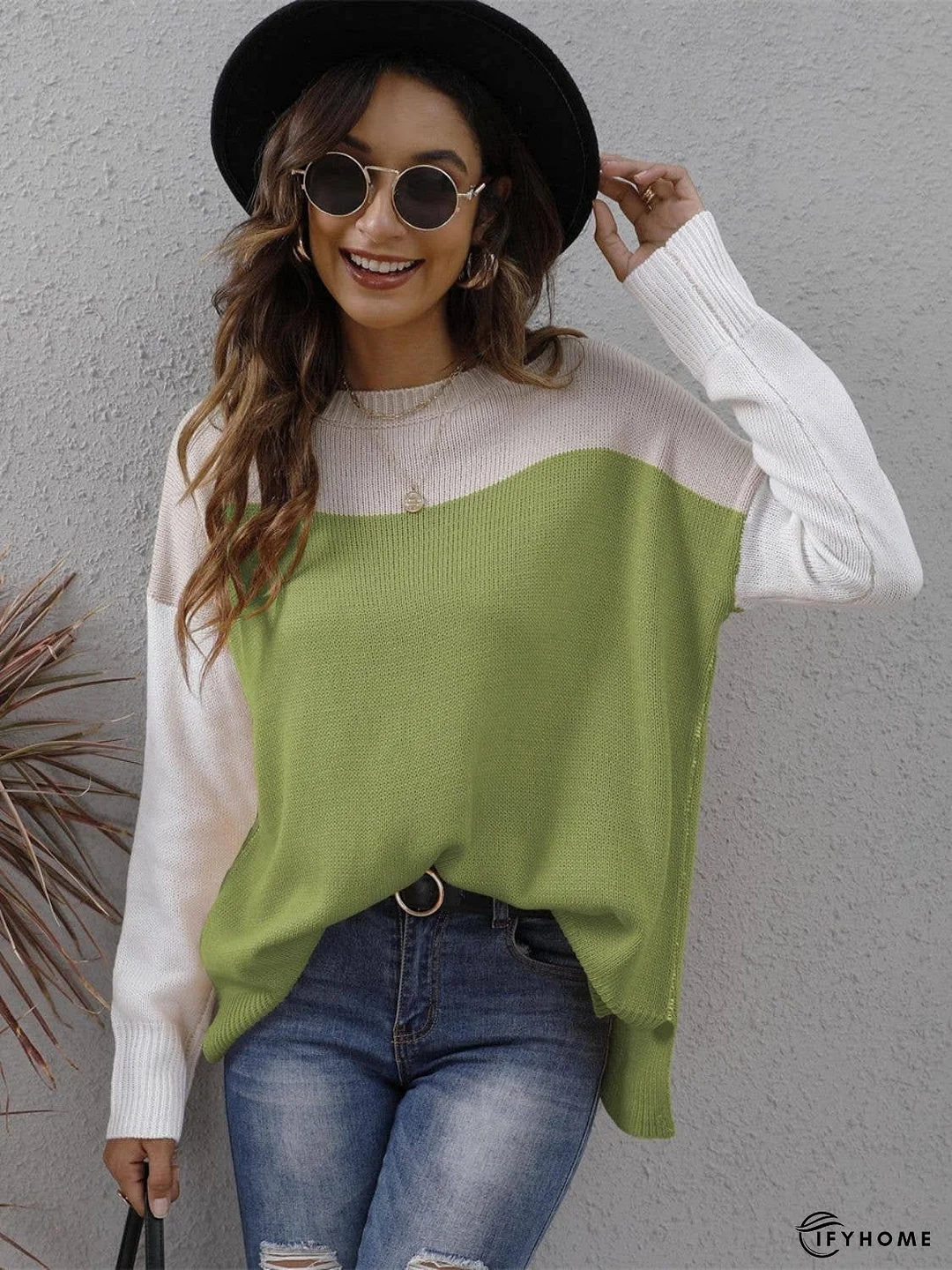 Color Block Round Neck Sweater | IFYHOME