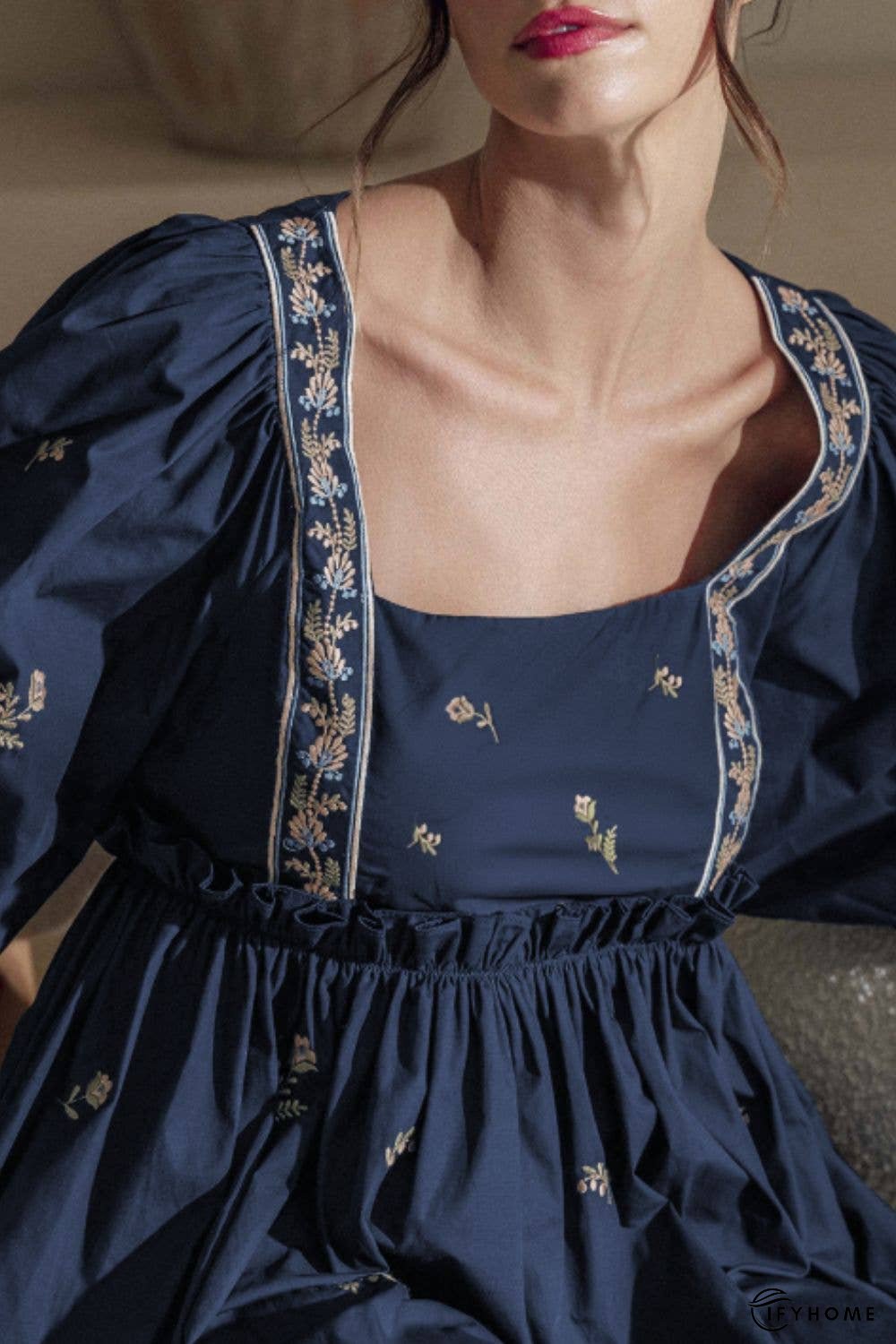 Floral Square Neck Balloon Sleeve Mini Dress | IFYHOME