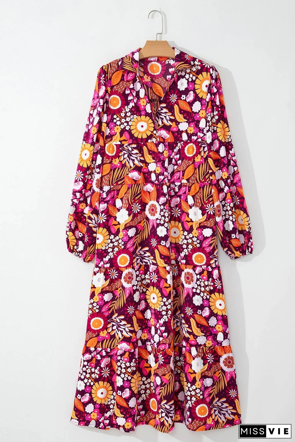Floral Collared Tiered Maxi Dress
