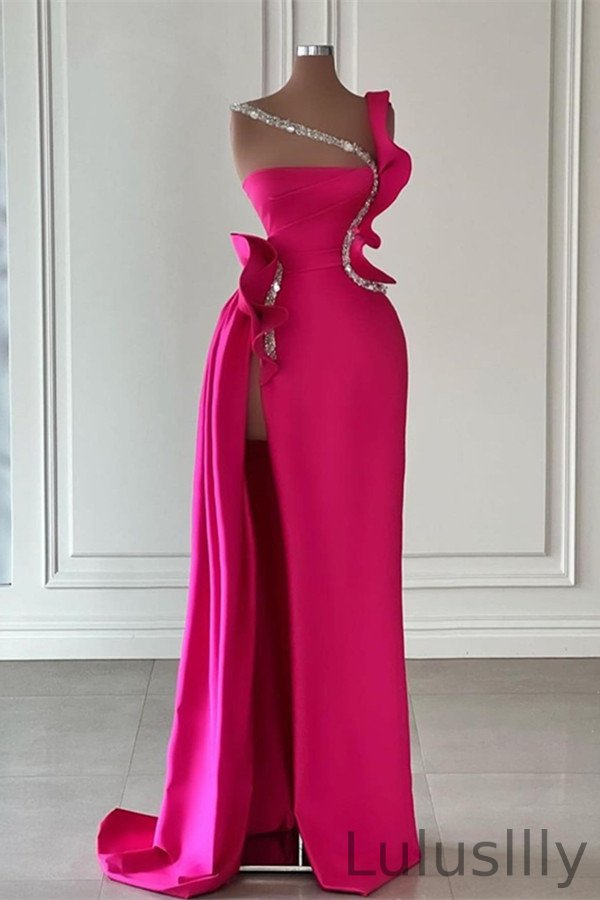 Amazing Fuchsia Mermaid Evening Dress Ruffles With Beads Long - lulusllly