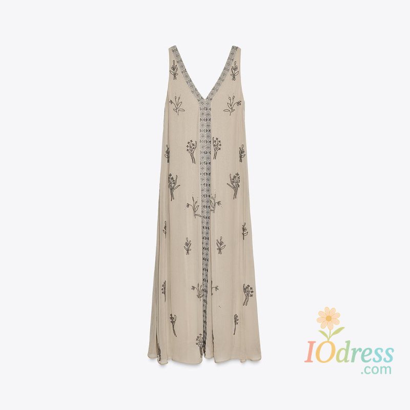 IO Dress Casual V-neck Beading Dress Women Fashion Loose Patchwork Sleeveless Backless Long Dresses Female 2025 Summer Beach Lady Robes IO Dress