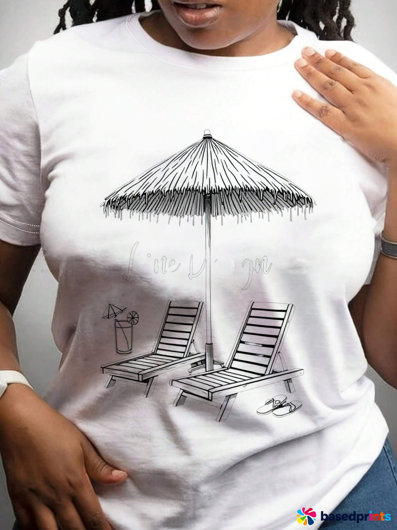 Beach Umbrella and Lounge Chairs T-Shirt - Cotton - Casual - Summer