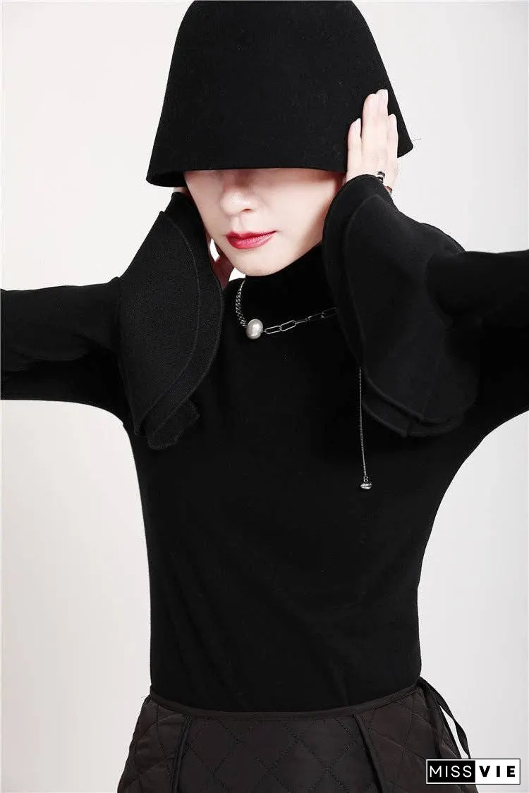 Special Solid Color Stretch Turtleneck Cotton T-Shirt