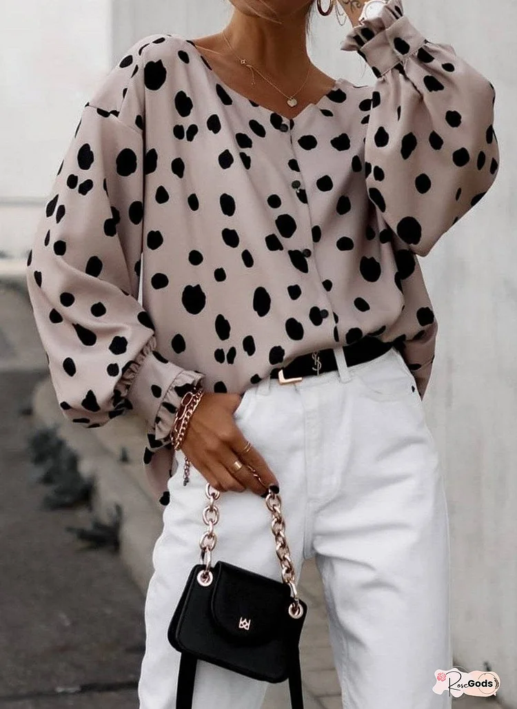 Balloon Sleeve Dot Blouse Top