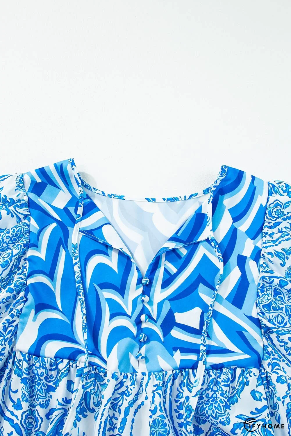 Bohemian Print Puff Sleeve Tied Flared Mini Dress | IFYHOME