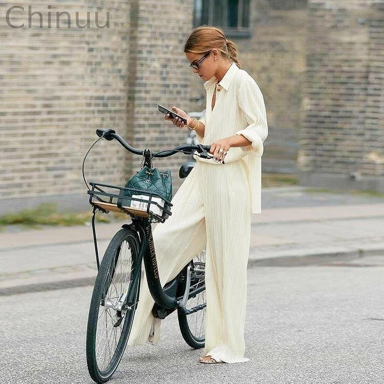 Elegant Pleated Texture Shirt & Pants Suit
