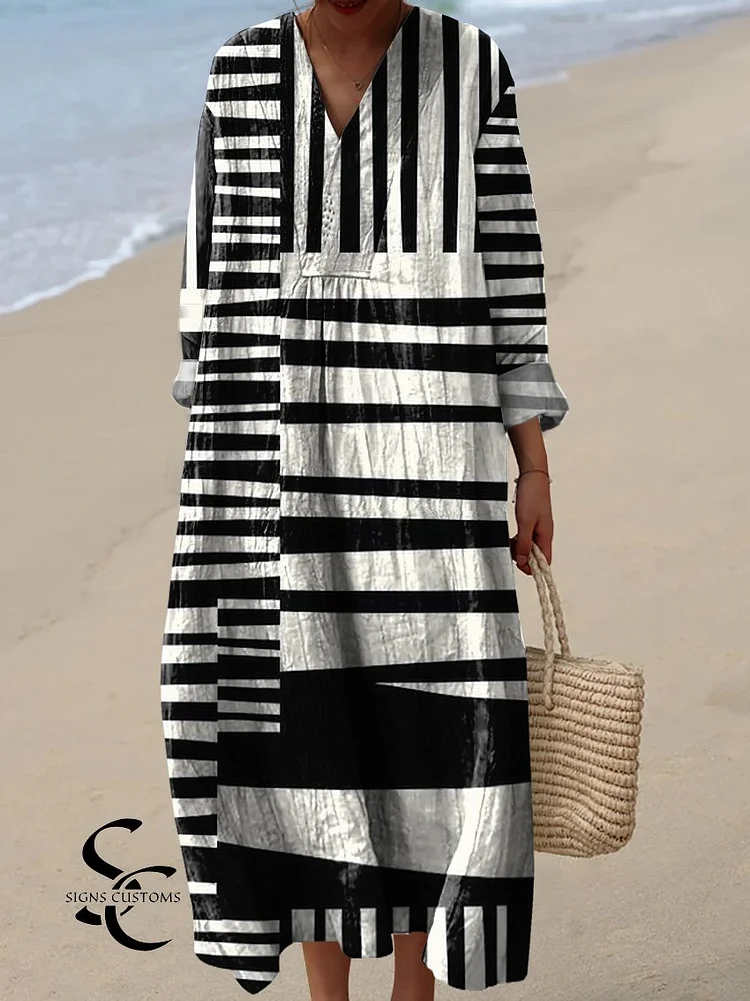 Abstract Stripe Design Printed Dress for Women