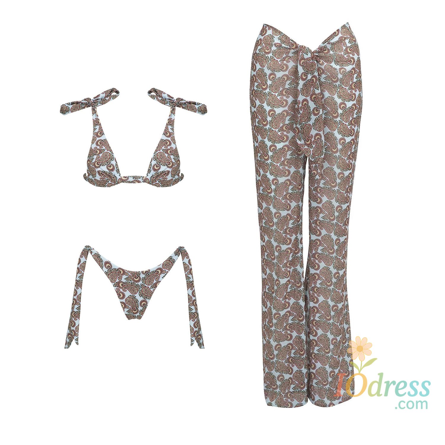 IO Dress Two Pieces Bikini Set Women Sexy Swimsuit Bandeau Biquini Push Up Swimwear Shoulder Ties Bathing Suits Beachwear Print Pants