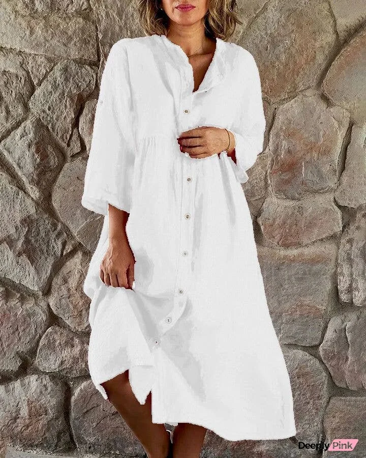 Loose Shirt-collar Sleeveless Long Dress