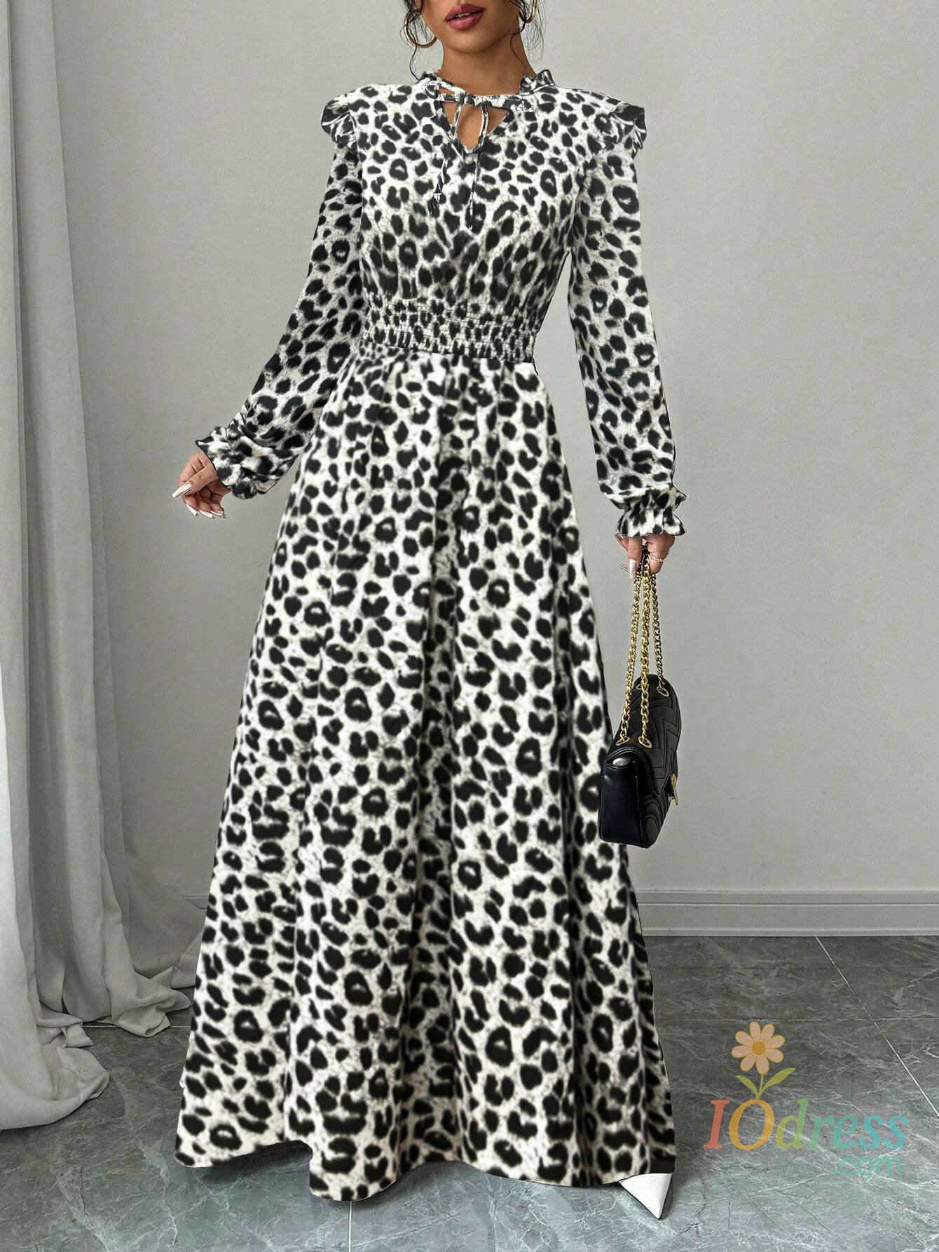 IO Dress 2025 Autumn Dresses For Women New Long Sleeve Ruffled Collar Women Dress Print Lace-up A-LINE Dress Women Vestidos De Mujer