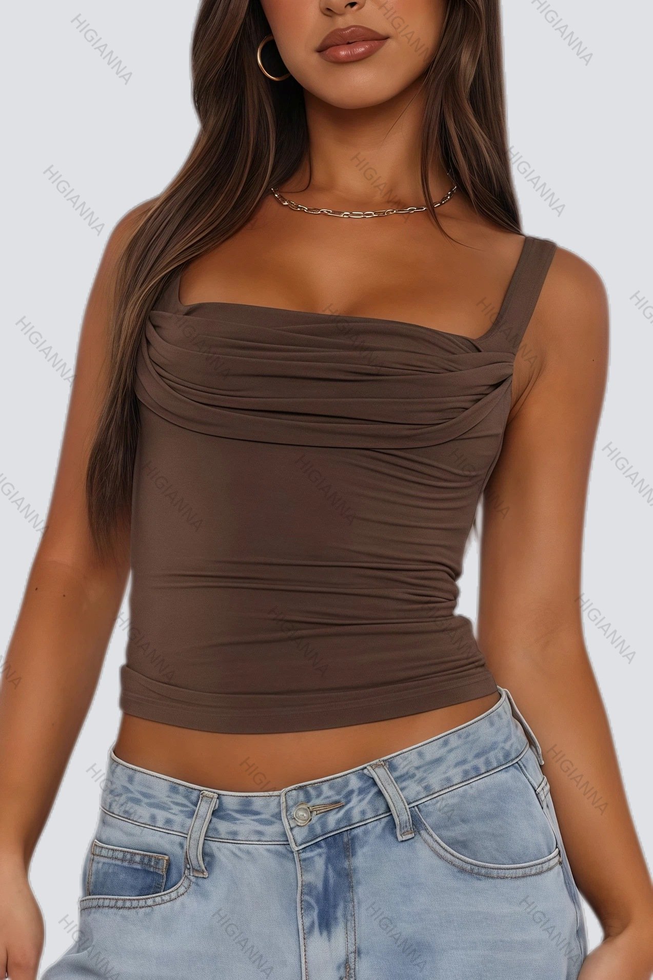 Draped Cowl-Neck Sleeveless Crop Top - HIGIANNA&reg;