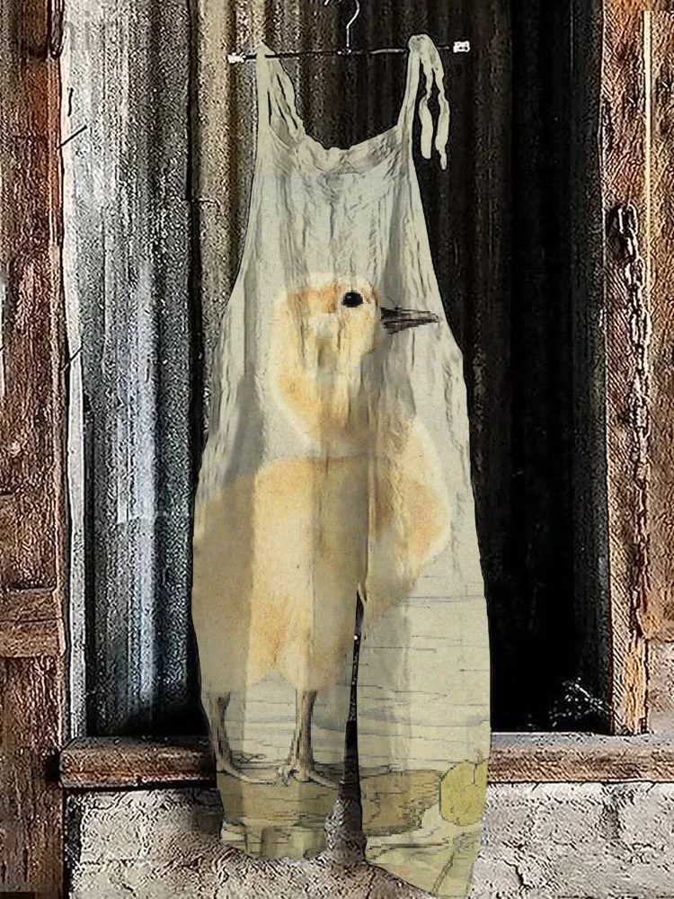 Vintage Baby Duck Art Linen Blend Comfy Jumpsuit