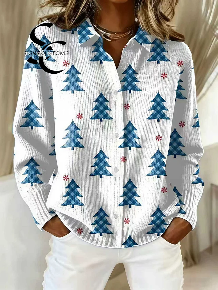 Women's Vintage Christmas Tree Art Print Casual Cardigan Sweater