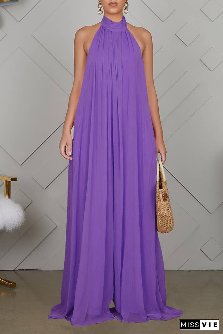 SS/24 chiffon halter backless pleated wide leg jumpsuit