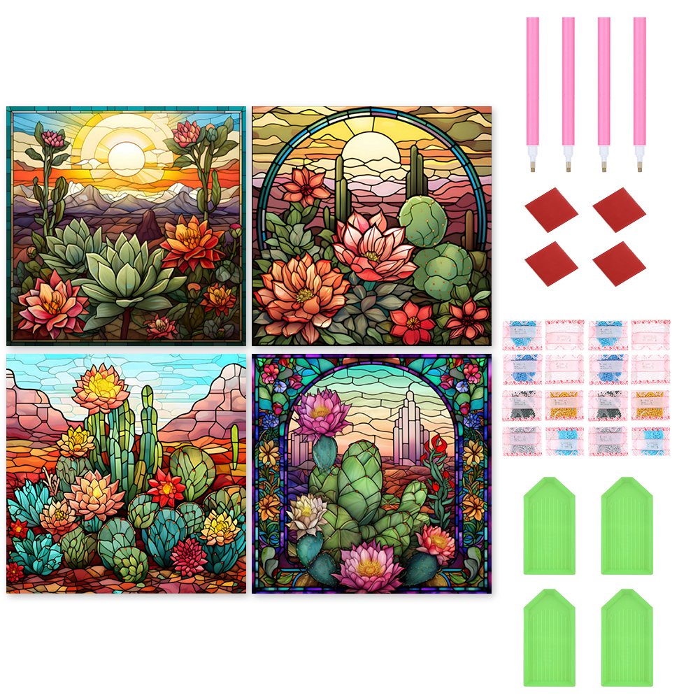 4pcs Diamond Painting Set - cactus flower (30*30CM)  ARY