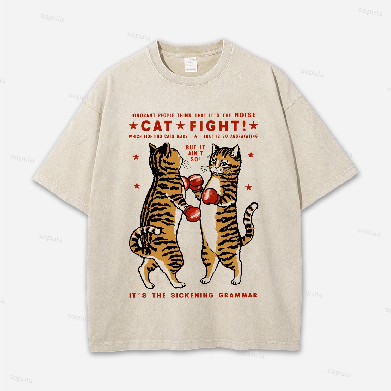 Vintage Cat Fight Acid Washed T-shirt