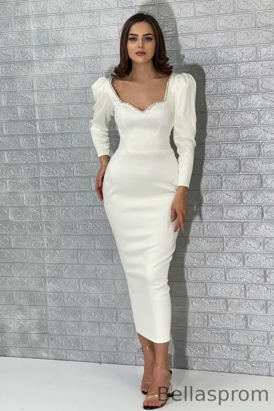 Bellasprom Ivory Long Sleeves Prom Dresses Square Sheath On Sale Bellasprom