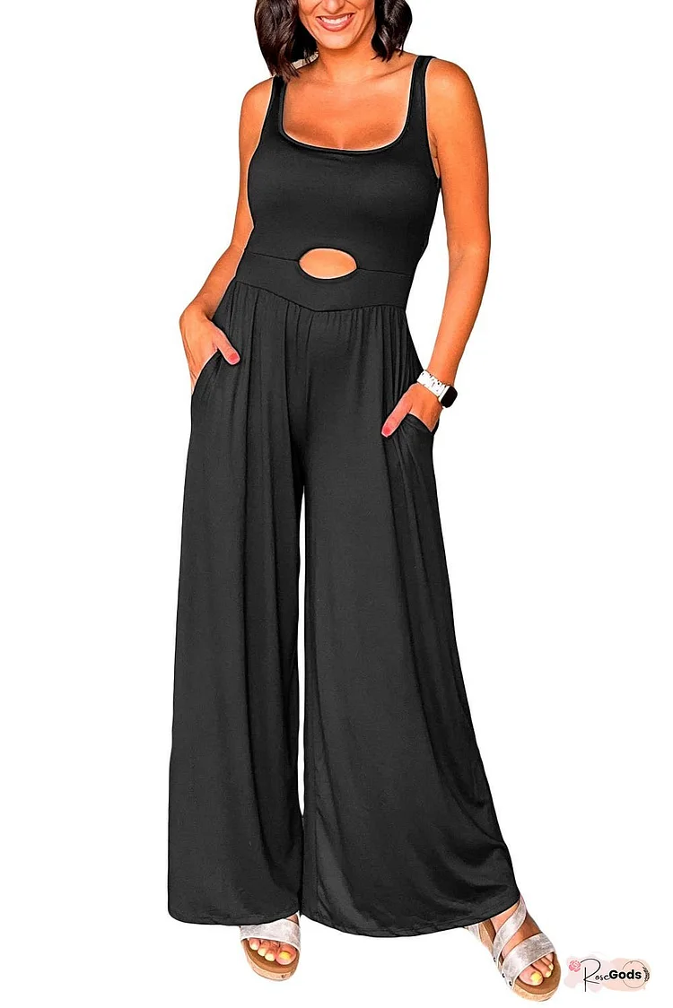 Peekaboo Wide Leg Square Neck Sleeveless Jumpsuit
