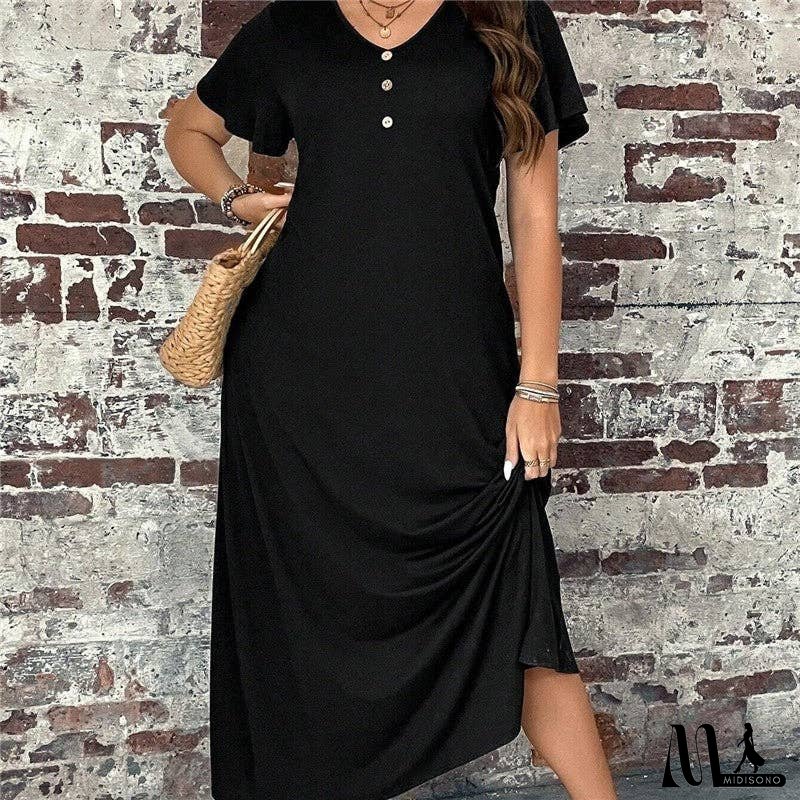 Casual Round Neck Short Sleeve Loose Fit Maxi Dress