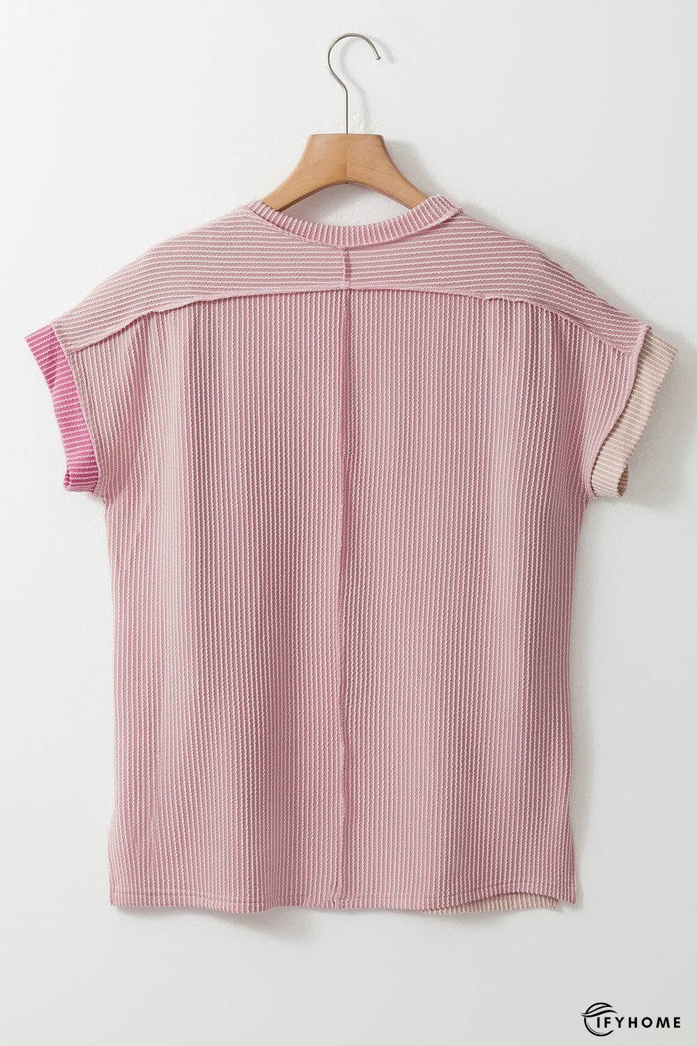 Color Block Round Neck Short Sleeve T-Shirt - 5% Elastane | IFYHOME