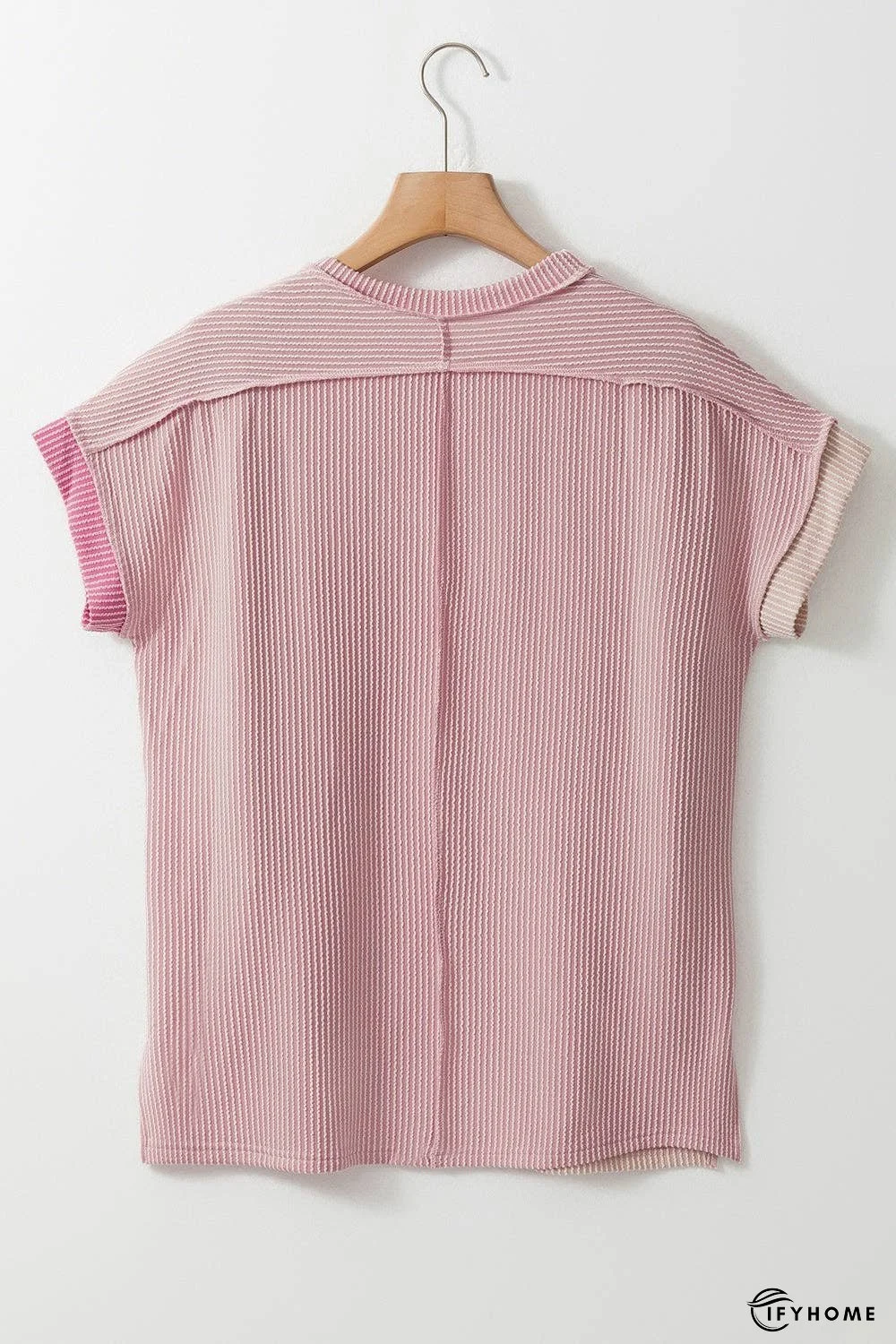 Color Block Round Neck Short Sleeve T-Shirt - 5% Elastane | IFYHOME