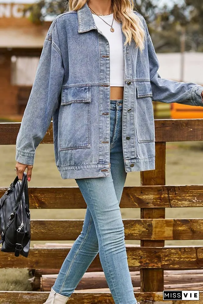 Plain Washed Denim Big Pockets Oversize Jacket MN22