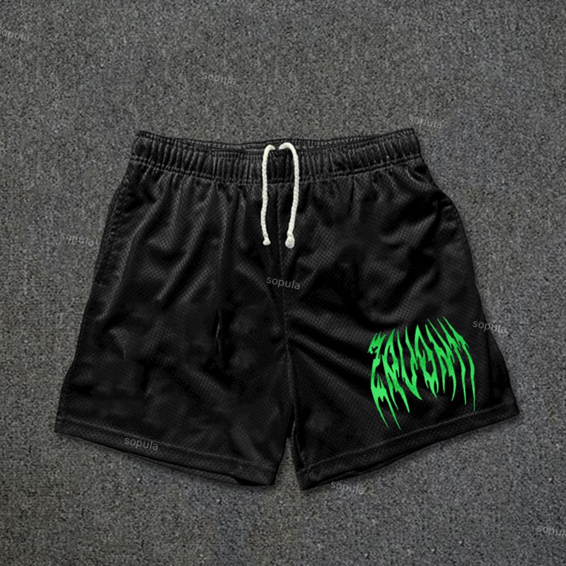 Sopula Vintage Jagged Graphic Casual Street Mesh Shorts