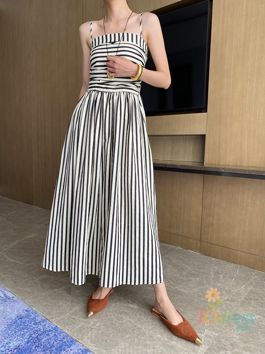IO Dress Summer 2025 elegant off-shoulder camisole dress, sexy women's striped fashion dress bohemian style elegant long dress IO Dress
