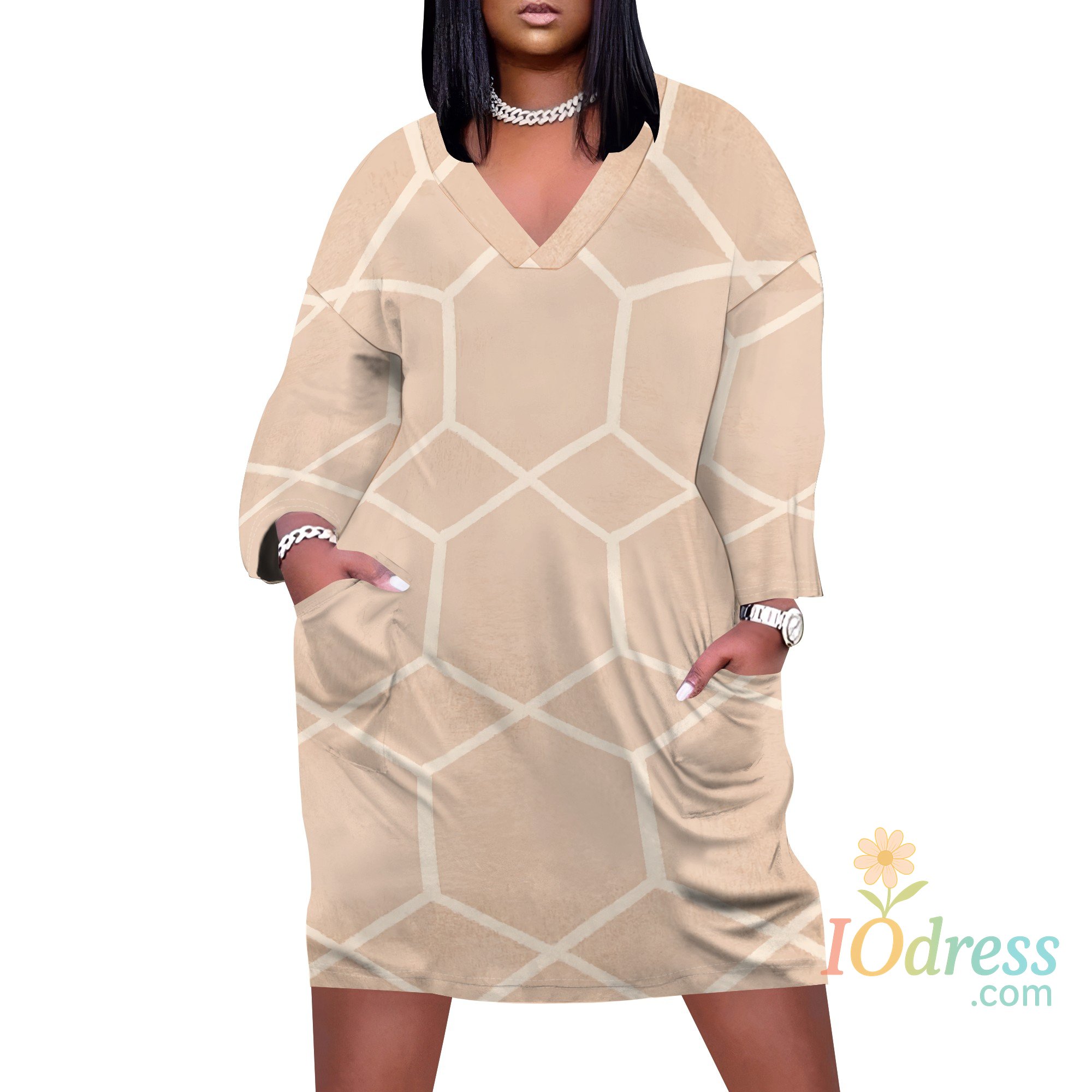 IO Dress Plus Size Women's Floral Print Dress, XL-6XL, V-Neck Boho Chic Fall Dress, 2025 New Arrival
