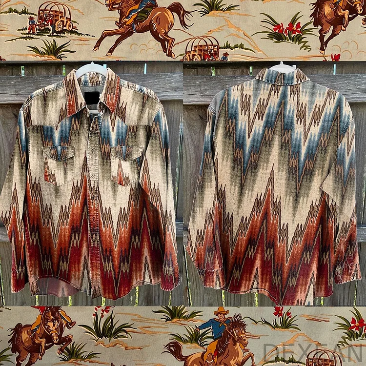 Vintage Western Seamless Pattern Print Casual Shirt