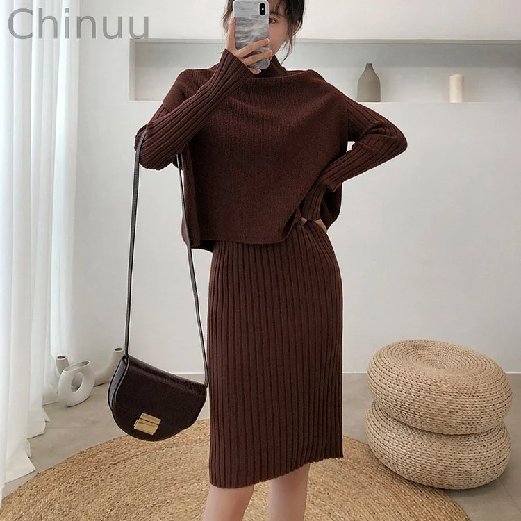 Split Knitted Sweater Two-Piece Dress