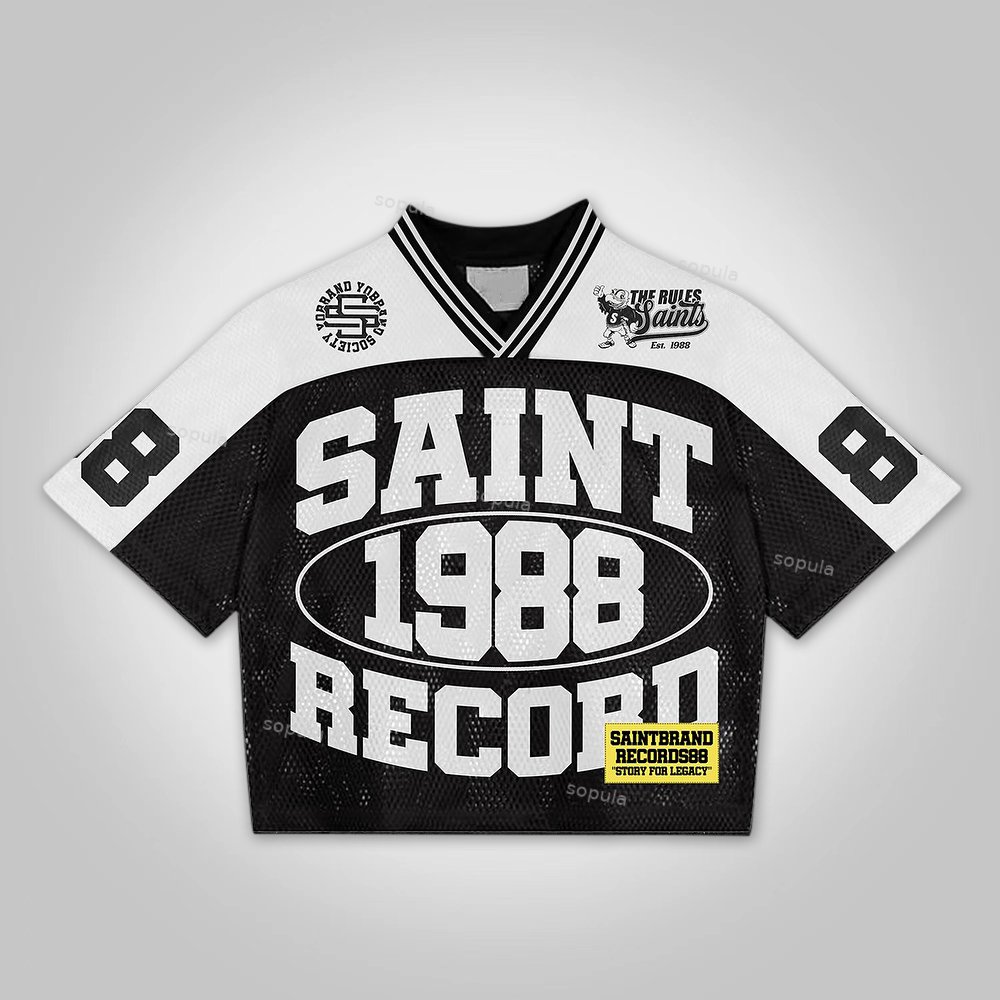 Vintage Saints 1988 Story For Legacy Graphics Blokecore Blokette Cropped V-neck Jersey T-shirt
