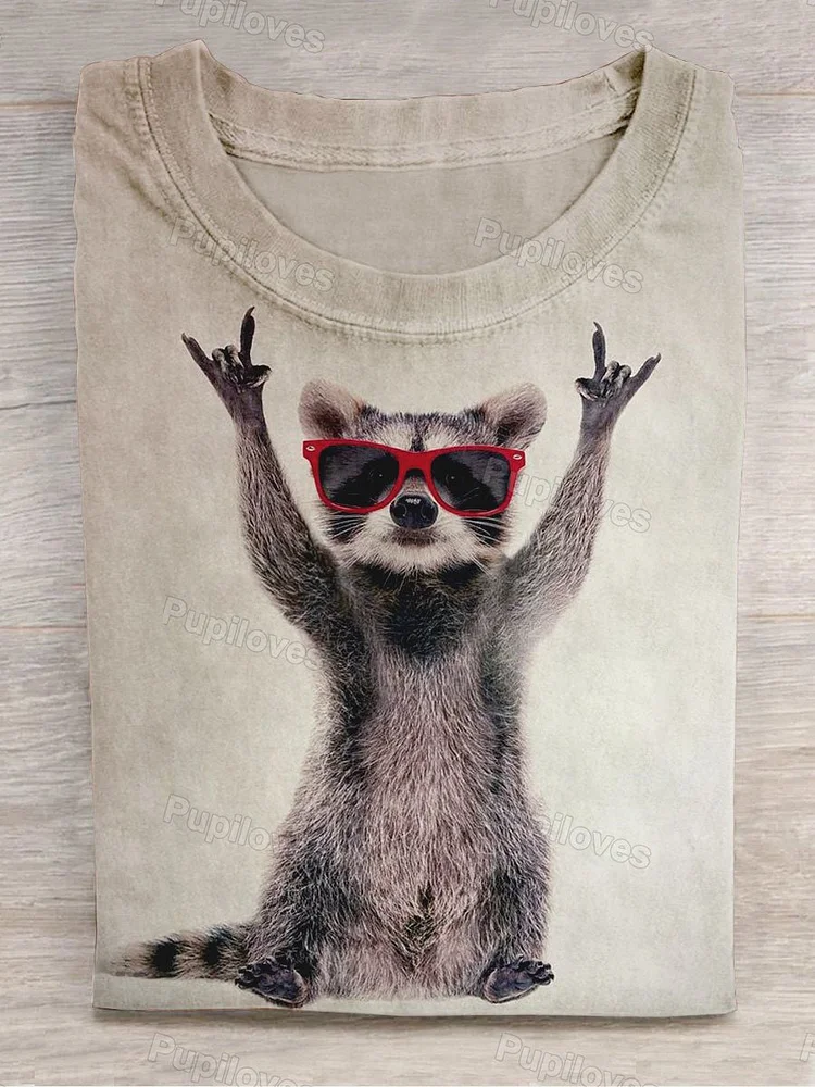 Pupiloves Pupiloves  Unisex Fun Raccoon Abstract Print Design T-Shirt