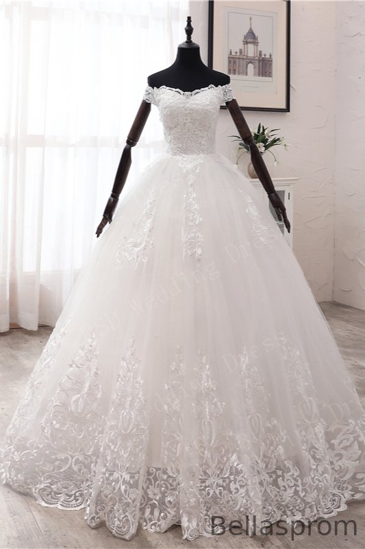 Bellasprom Ball Gown Off-the-Shoulder Long Wedding Gown With Lace Appliques Bellasprom