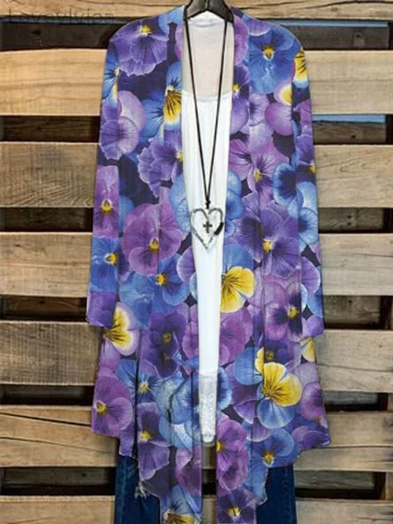 Women's Alzheimer's Disease Flowers Print Casual Cardigan