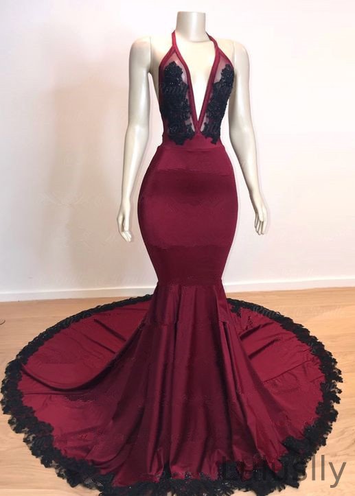 Luluslly Halter Sleeveless Mermaid Prom Dress Long With Appliques
