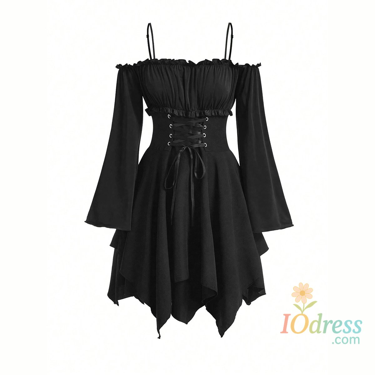 IO Dress Mia Muse Women's Dresses Autumn Halloween Contrast Color Asymmetrical Hem Flounce Trim Lace Up Long Sleeve Off Shoulder Mini Dre