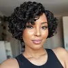 Natural Black / Brown Highlight Water Wave Pixie Cut Glueless Short Curly Wig