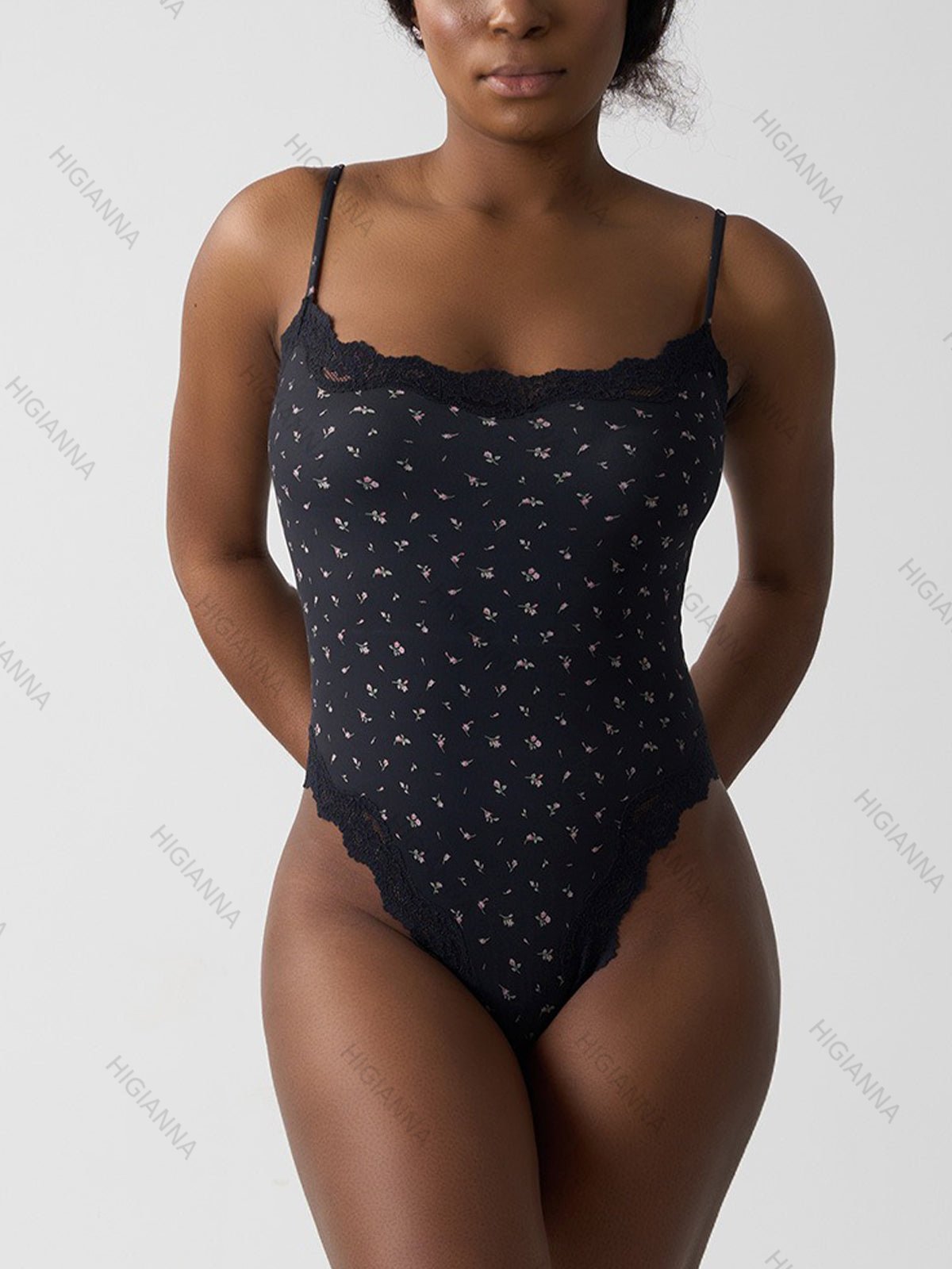 Floral Print Lace Trim Bodysuit - HIGIANNA&reg;