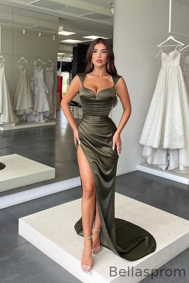 Bellasprom Cap Sleeves Mermaid Prom Dress Sweetheart Long Slit With Pleats Bellasprom